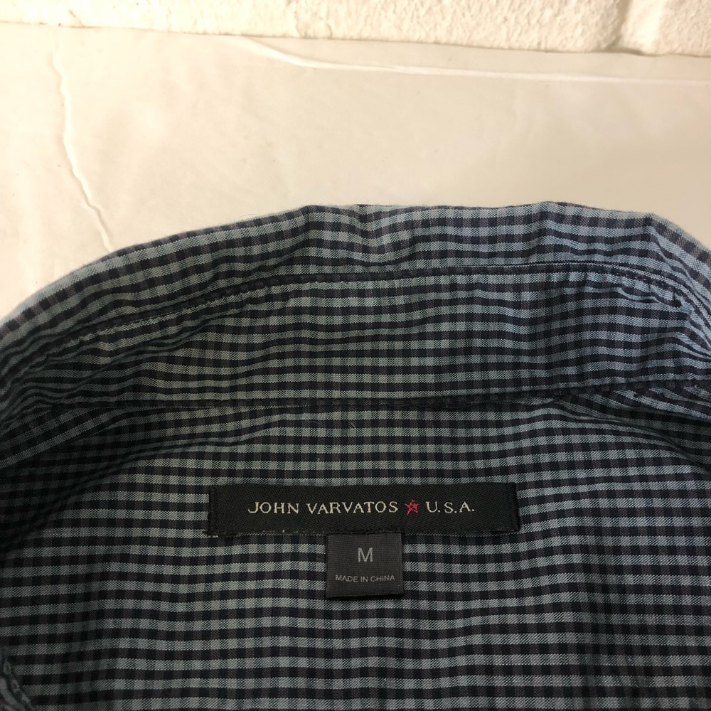 John Varvatos Men’s Shirt Black And Gray Plaid Button Down Roll Up Tab Sleeve - Picture 7 of 7
